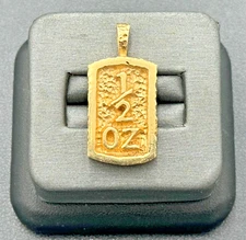 Vintage 14kt Gold 1/2ozt Gold Nugget Style 1in. x 5in. Bar Pendant with 5mm Bale