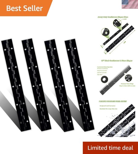 Durable 12'' Black Piano Hinges - 4 Pack of Stainless Steel Continuous Hinges