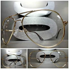 OVERSIZE CLASSIC VINTAGE RETRO Style Clear Lens EYE GLASSES Large Big Gold Frame