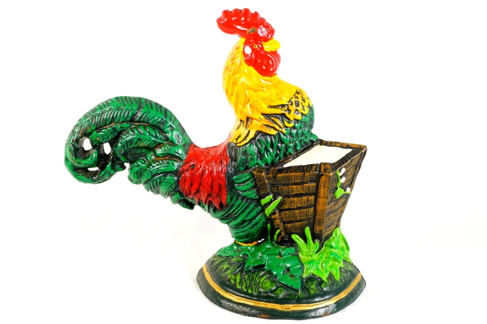 Tope de puerta de gallo vintage de hierro fundido #33 pintado a mano 13 pulgadas tope de puerta de granja Foto 2 de 4