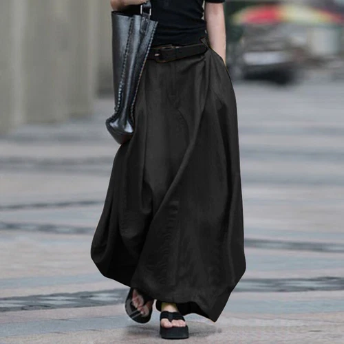 Damen Frauen Mode Hippie Lange Röcke Baumwolle Leinen Hippie Freizeitkleid - Bild 9 von 24
