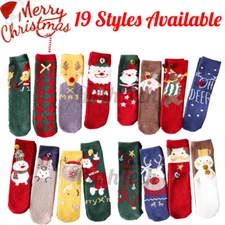 4 Pairs Christmas Crew Socks Winter Soft Warm Slipper Socks Xmas Gift Lot US