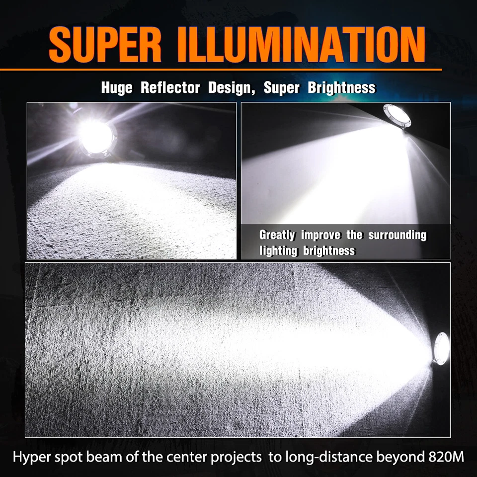 2x Spotlight Round LED Driving Lights Pods Headlight Truck Tractor 4WD SUV 4" - Image 3 of 4