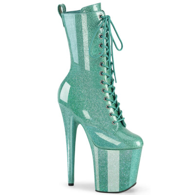 PLEASER FLAMINGO-1040GP 8'' Heel Platform Womens Aqua Glitter Lace Up Ankle Boots
