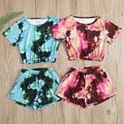 2Pcs Toddler Kids Baby Girls Clothes Tie-Dye Tops + Shorts Outfits Set