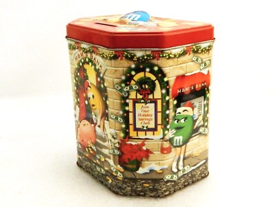 M&Ms Christmas Village Series Coin Bank, 2003 Metal Canister #17