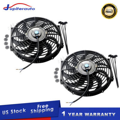 Kit(2) 12 inch Universal Slim Pull Push Radiator Engine Cooling Fan 12V