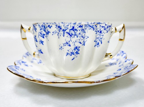 WILEMAN Antique England Foley China Blue Flower Leaves Porcelain Cup & Saucer - Picture 2 of 9
