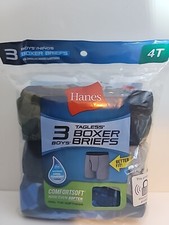 3 Pairs Hanes Toddler Boys Boxer Briefs Size 4T ComfortSoft Tagless NEW