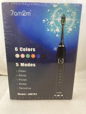 NEW IN BOX 7am2m Sonic Toothbrush with 5 Modes (Black)