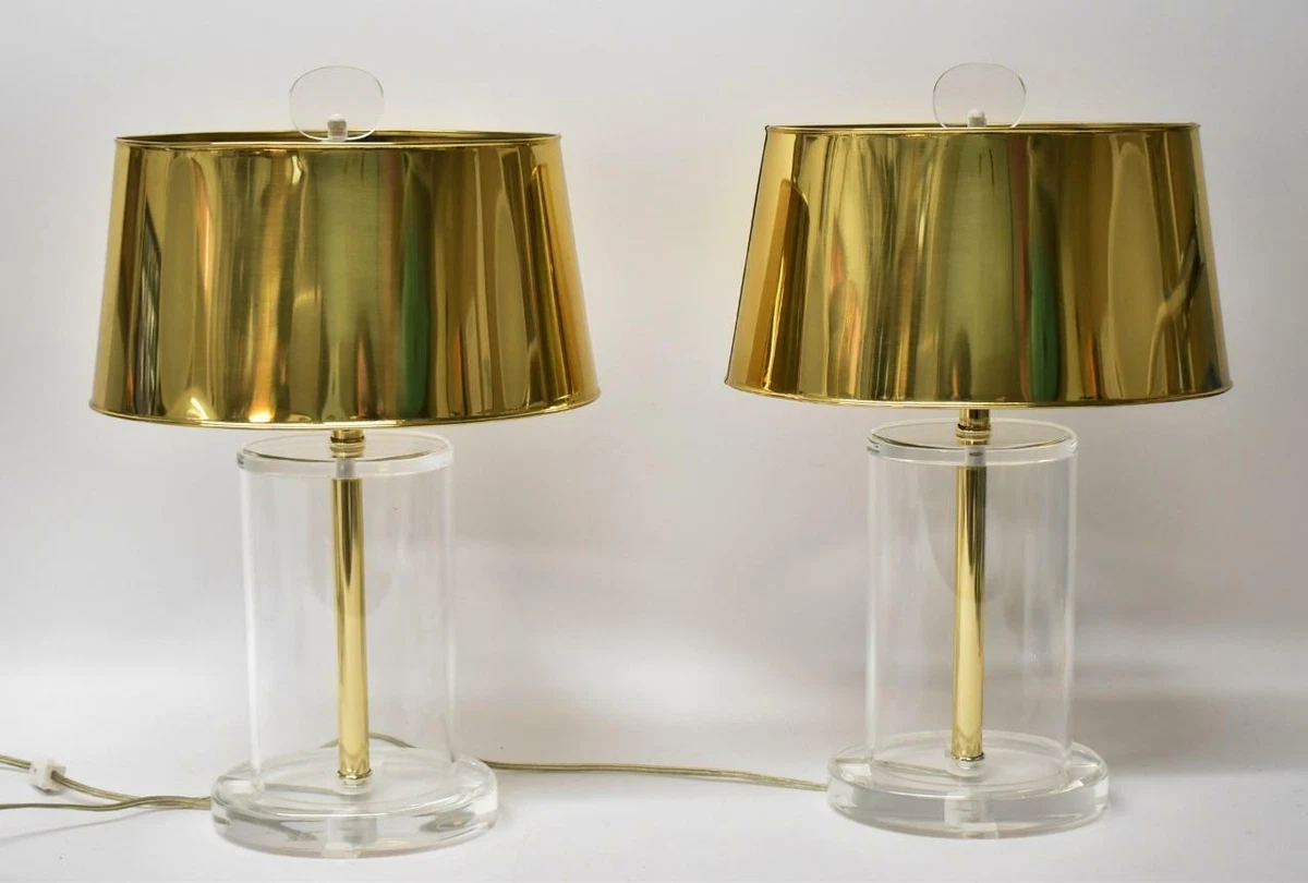 Pair Mid Century Modern Brass Lucite Table Lamps