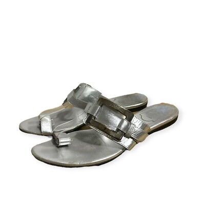 Roger Vivier Silver Toe Ring Thong Flat Sandals, Size 38EU