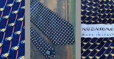 VTG KRIZIA UOMO ITALY-MADE 100 SILK NECKTIE BLUE YELLOW PINK PATTERN EUC CLEAN