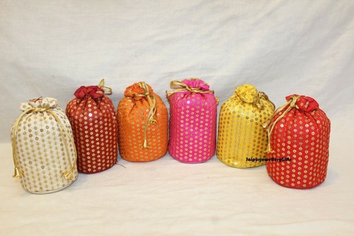 Pochette Artisanale Indienne En Soie Orange Brodée Perles Métalliques - Neuve Sans étiquettes