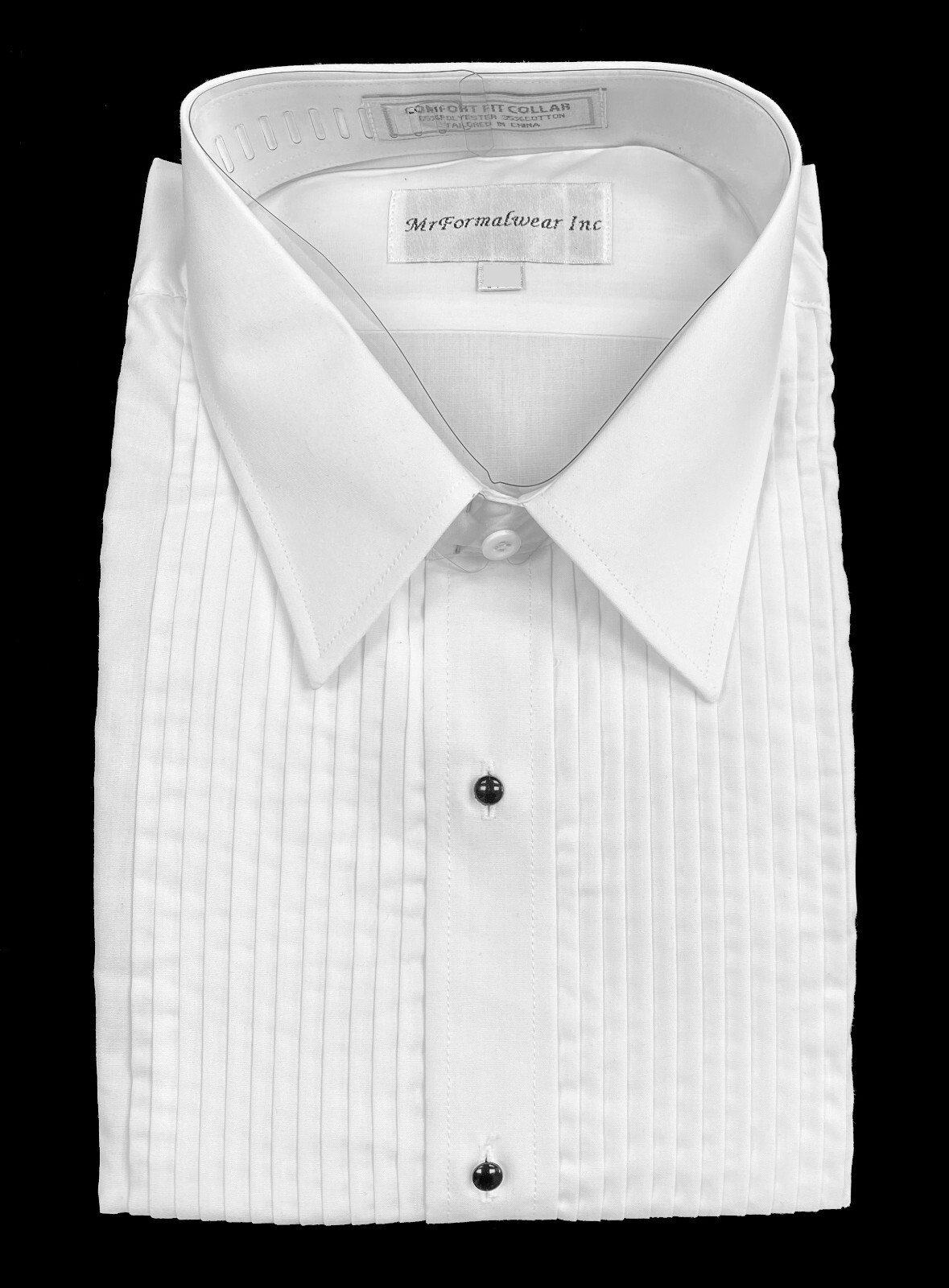 Men's White Tuxedo Shirt Pleated Front Laydown Point Collar XL(1717.5