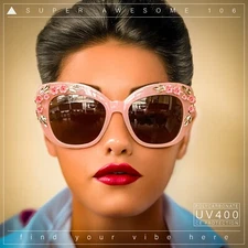 Womens Metal Flower Foliage Jewel Brow Trim Oversize Cat Eye Sunglasses