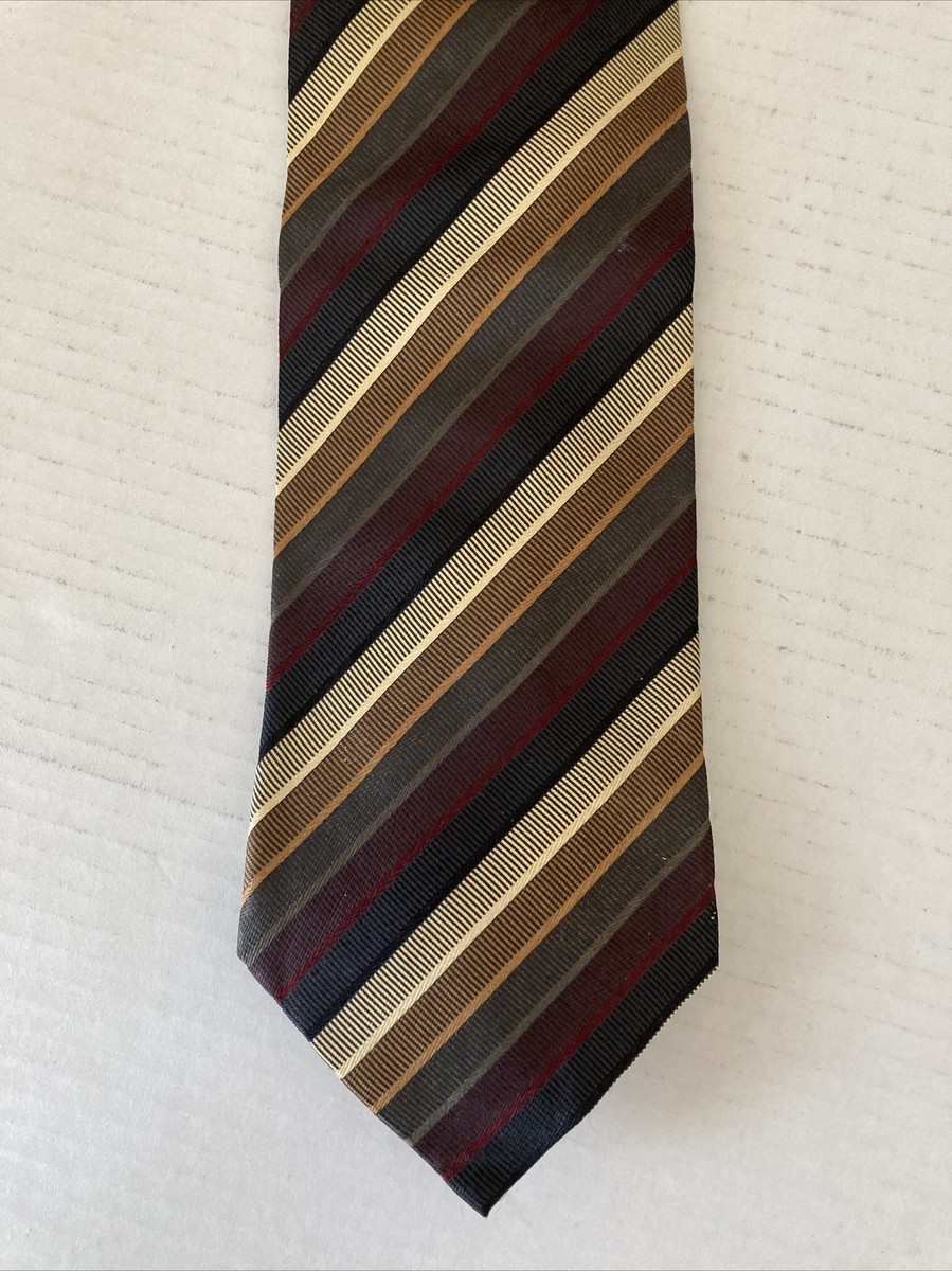 Giorgio Brutini Men's Necktie Tie Silk Black Brown Maroon Gold Gray Stripe