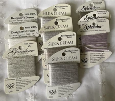 Needlepoint Threads Lot of 10 Rainbow Gallery Purples Grays Silver 1 Used