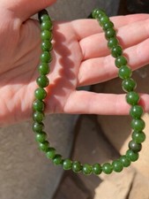 Vintage Natural Dark Green JADE Round Beaded 8mm Barrel Clasp Necklace 16" L