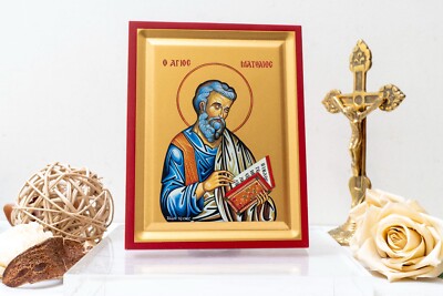 Saint Matthew  Orthodox Icon Handmade on Golden Silk Canvas, Stunning Detail