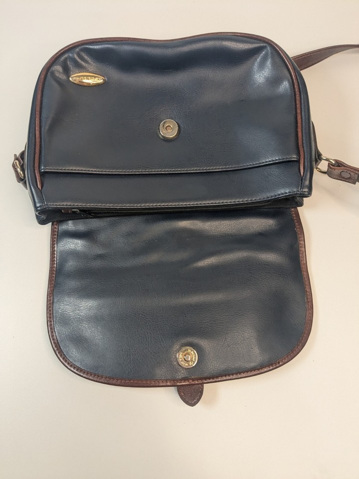 Vtg Liz Claiborne Crossbody Shoulder Purse Dark Blue Bag Y2K Fold Over