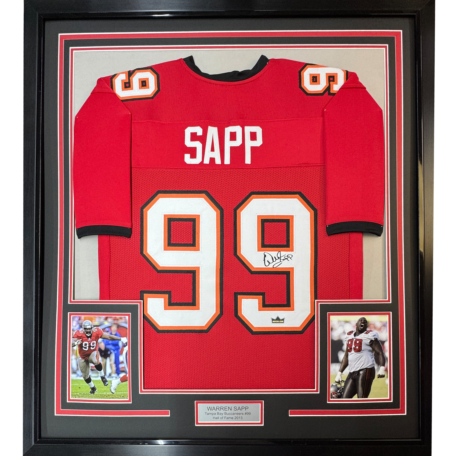 Framed Facsimile Autographed Warren Sapp 35x39 Tampa Bay Red Reprint Jersey