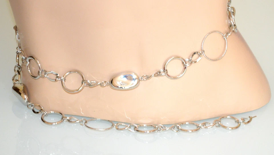 Cintura argento collana lunga donna gioiello metallo catena anelli pietre UN52 - Immagine 3 di 4
