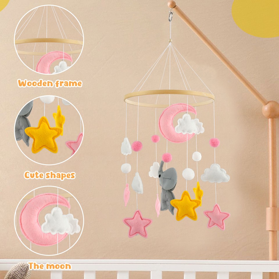 Baby Crib Mobile Wood Baby Nursery Mobile Bee Flower Baby Bed Bell Cute