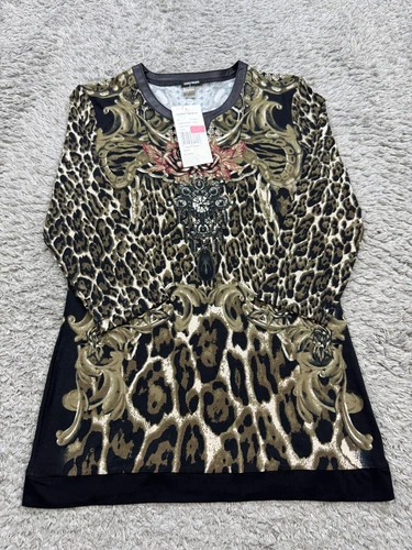 Gerry Weber Top Women 6 Artsy Cheetah Leopard Animal 3/4 Sleeve Tunic Blouse NWT