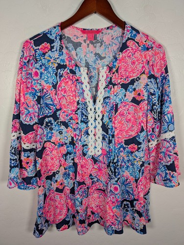Lilly Pulitzer Tunic Top Women's Medium Hollie Pink Oasis Shell Me You Love Me - 第 1/14 張圖片