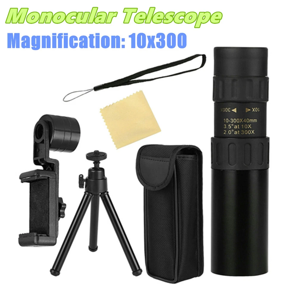 4K 10-300X40mm Super Telephoto Zoom Portable Monocular Telescope w/Tripod + Clip - Image 2 of 4