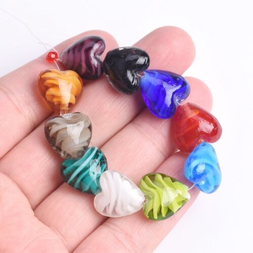 Cuentas sueltas de vidrio de murano hechas a mano en forma de corazón de 16x14 mm 10 un. para joyería hágalo usted mismo - Imagen 3 de 25