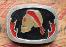 Vintage Rare Skull Inlay Bikers Outlaw Belt Buckle