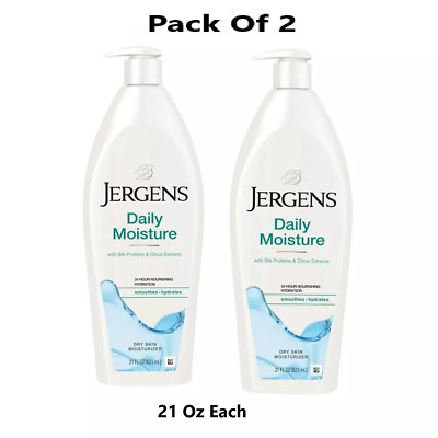 2 x Jergens tägliche Feuchtigkeit 24 Stunden trockene Haut Feuchtigkeitscreme Seidenproteine 21oz
