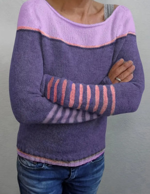 Damensweater mit Schulterfreiheit und Farbblock-Strickmuster - Langarm, Frühling