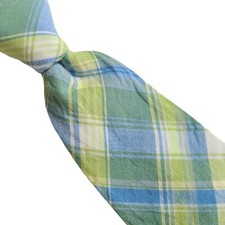 A1) BROOKS BROTHERS GREEN BLUE MULTICOLOR PLAIDS COTTON NECKTIE MADE IN USA