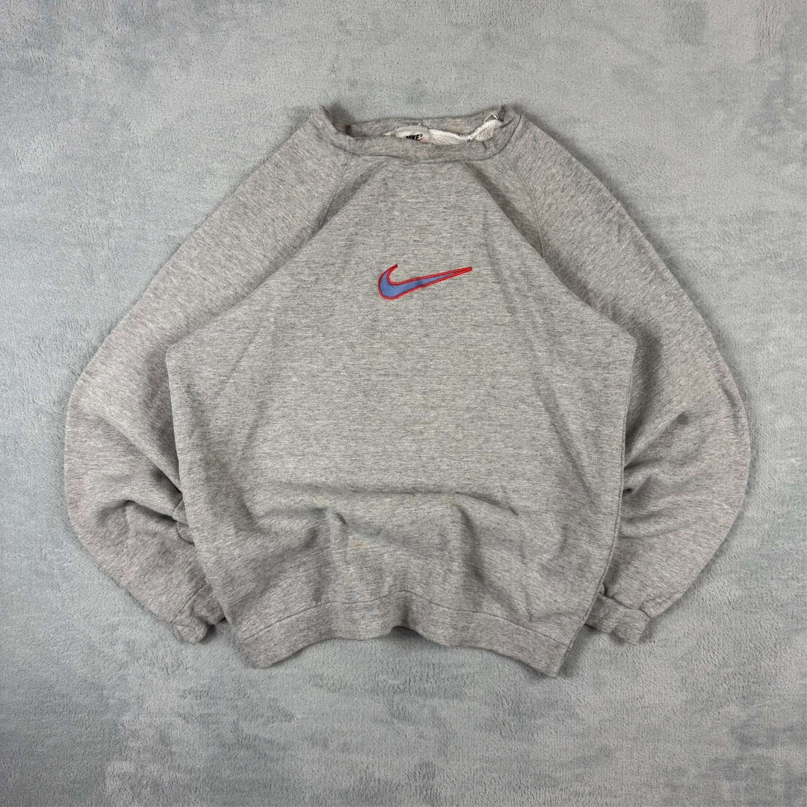 Vintage Nike 1990's Grey Big Centre Swoosh Outline Youth XL Pullover Sweatshirt