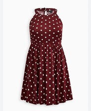 Torrid Burgandy Skater Halter Sleeveless Dress Polka Dot Size 5X