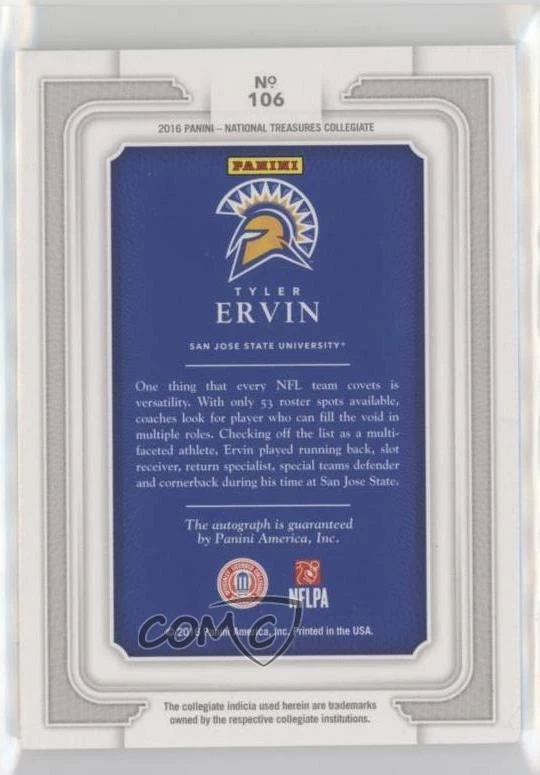 2016 Panini National Treasures Collegiate /99 Tyler Ervin #106 Rookie Auto RC - Image 2 of 2