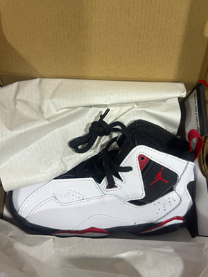Jordan True Flight (TD) Air Jordan High Top Leather Sneaker White/Black/Red 5