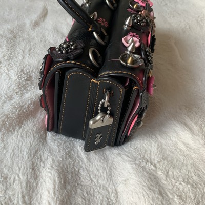 Coach 1941 Black Pink Tea Rose Appliqué Double Dinky Bag 86854 EUC