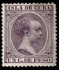  1cuba1 1896-7 King Alfonso XIII SG169 1c dull purple LH Mint