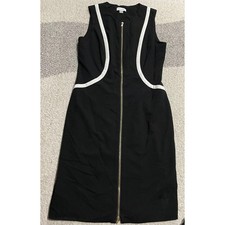 Calvin Klein Sleevelss Sheath Dress Full Zip Knee Length Womens 10 Black Stretch