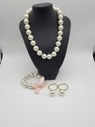 Vintage Faux Pearl Beaded Necklace Bracelet Pierced Earrings Set — photo 1
