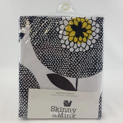 Shower Curtain Skinny laMinx Flower Fields Modern Floral 72×72 White Black New - Image 1 of 4