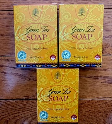 3 Pack - Madina Green Tea Bar Soap, 100% Vegetable Base
