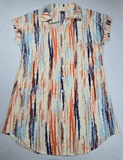Shein Abstract Multicolor Button Up Short-Sleeve Dress Beach Light Collar XL