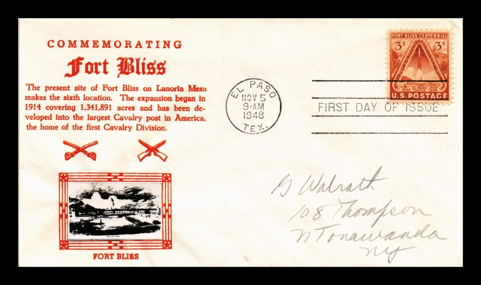 Dr Jim Stamps Us Cover Fort Bliss Centennial Fdc Scott 976 Crosby Photo Cachet