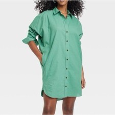 NWT Universal Thread Button Down Shirt Dress Size Medium NEW Green Fall