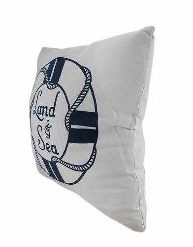 Scratch & Dent Land & Sea White Blue Life Preserver Decorative Throw Pillow 16" - Picture 2 of 3